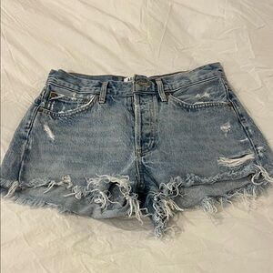 Agolde Light Blue Distressed Jean Shorts